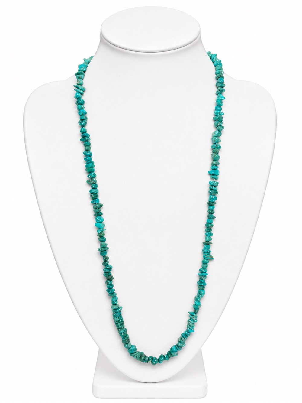 Vintage Turquoise Stone Chip Beads Long Single Strand Necklace